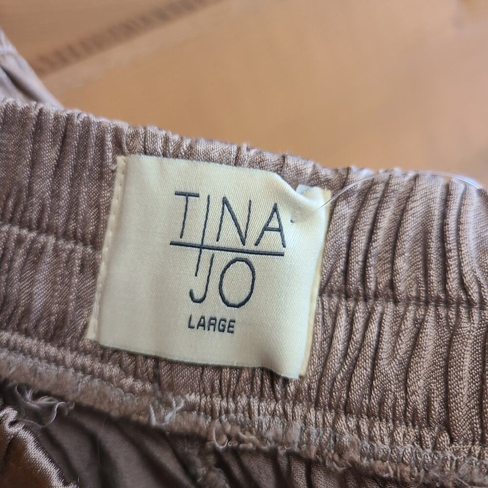 Anthropologie Satin Jogger NWT Cargo Taupe Tina + Jo High Rise L Pull On Pant - Picture 8 of 8